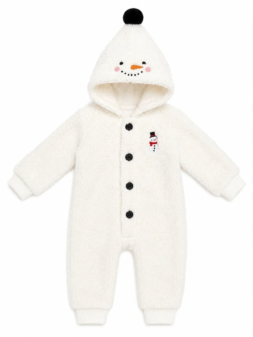 New - Petit Lem Cream Snowman Hooded “Snow Cute” Baby One-Piece | Size 9 Months